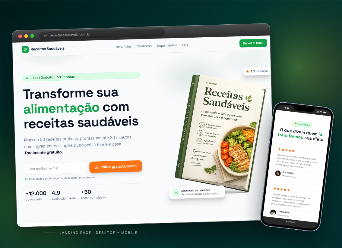 Landing page de alta conversão para um e-book de nutrição